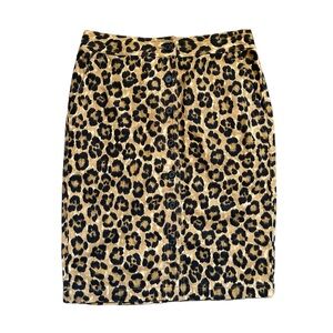 Lauren Ralph Lauren Leopard Print Button Pencil Skirt Linen/Cotton Safari Size 4